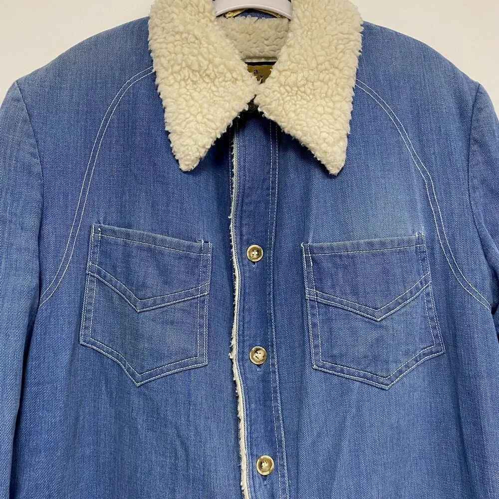 Vintage Robert Lewis Mens Size 44 Denim Sherpa Button Up Shirt Jacket Shaket